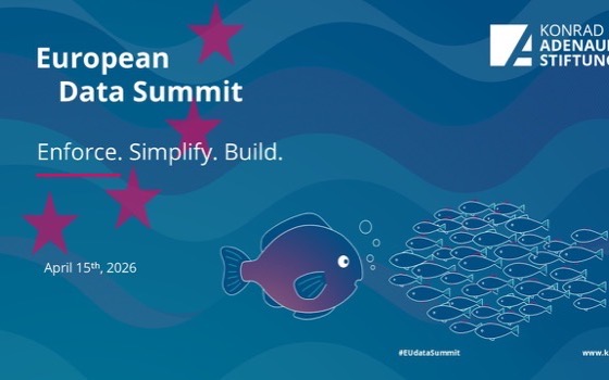 European Data Summit 2026 — Enforce. Simplify. Build. — title card with a lone fish facing a shoal, dated April 15th, 2026.