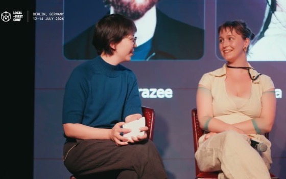 Two panelists in conversation on the Local-First Conf stage in Berlin.