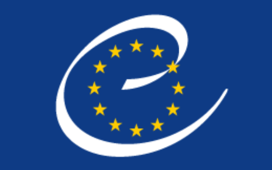The CoE logo, a swooshy C with European stars on blue background